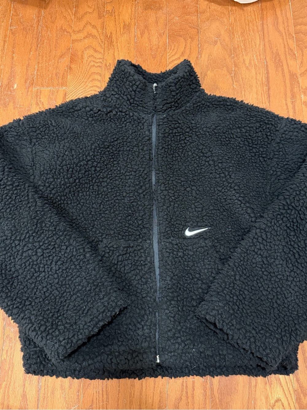 Nike Black Sherpa Zip-Up Jacket with White Swoosh